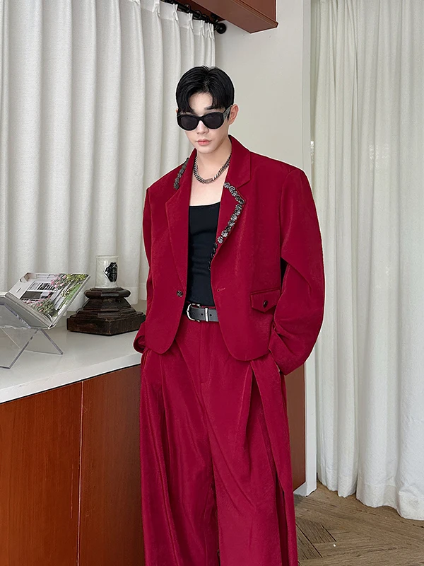 Luxury Handmade Silver Button ort Suit Set for Men Trendy Versatile Two Piece Set Casual Loose Fit Long Sve Striped Pattern