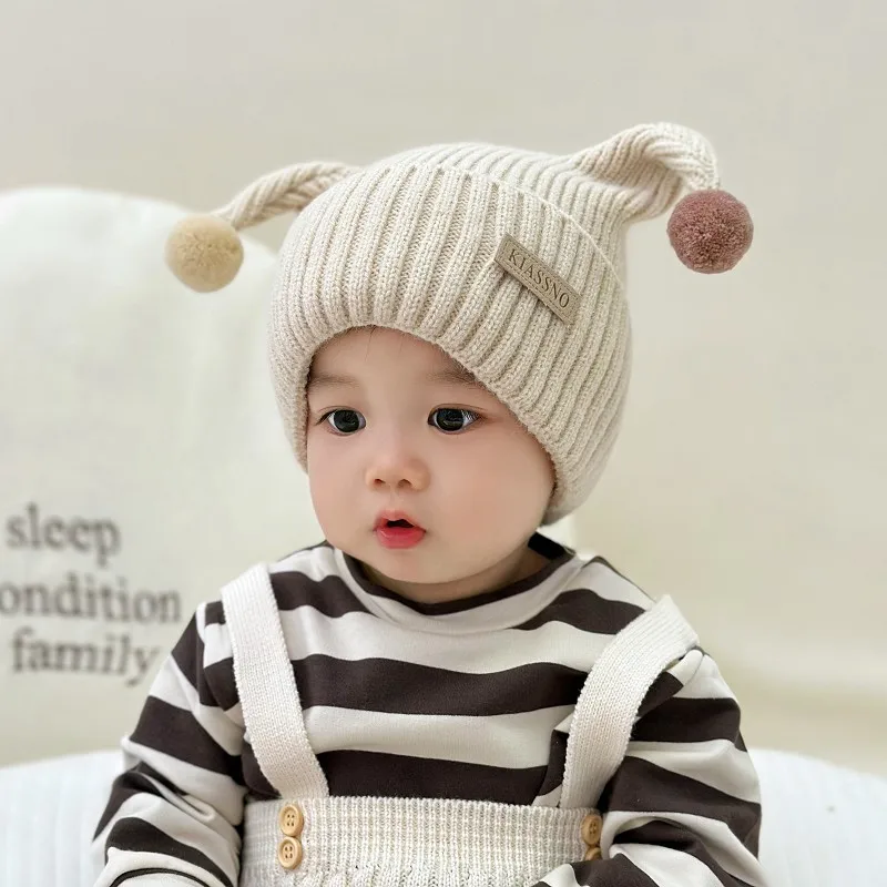 Solid Color Crochet Baby Beanie Cute Elf Infant Toddler Knitted Hat Outdoor Warm Baby Girl Boy Pompom Cap