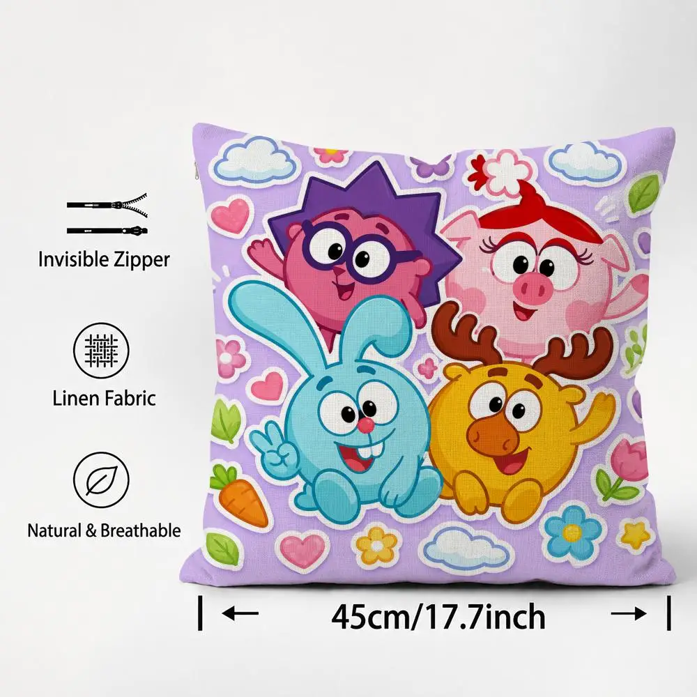 TV Series Smeshariki Cushion Cover Cushion Covers Natural Linen Breathable Sofa Bedroom Decor Pillowcase
