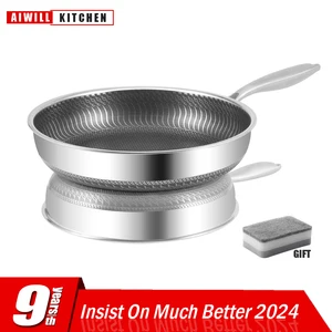 AIWILL NEW HIGH QUALITY KITCHEN 304 STAINLESS STEEL NAILY FRIENDING PAN fried pan steak oven general electromagnetic oven 8 Main Sales Big Frying Sales - №3