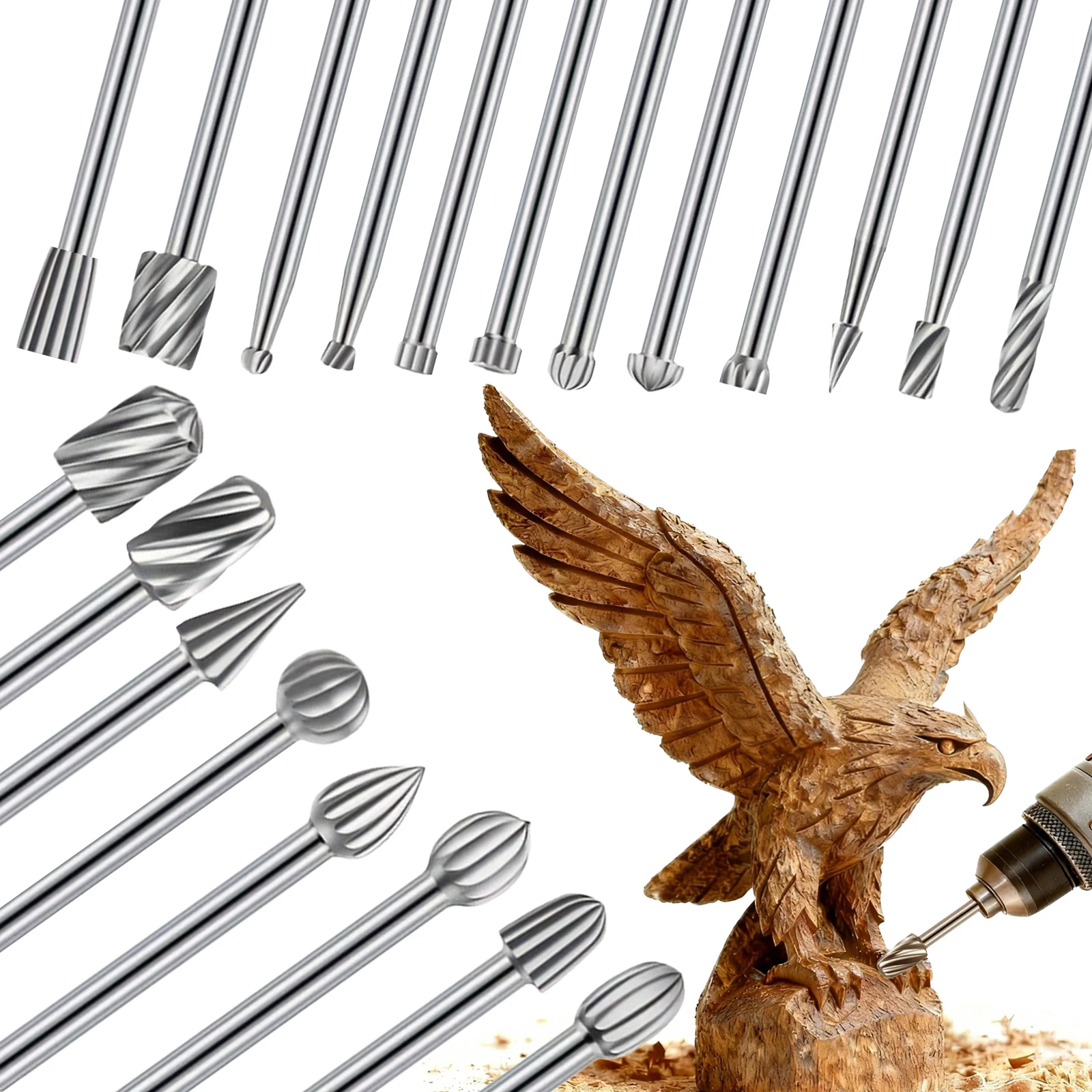 Set di punte da trapano e frese da 20 pezzi con gambo da 1/8 di pollice, adatto per la lavorazione del legno, intaglio, incisione e foratura fai-da-te