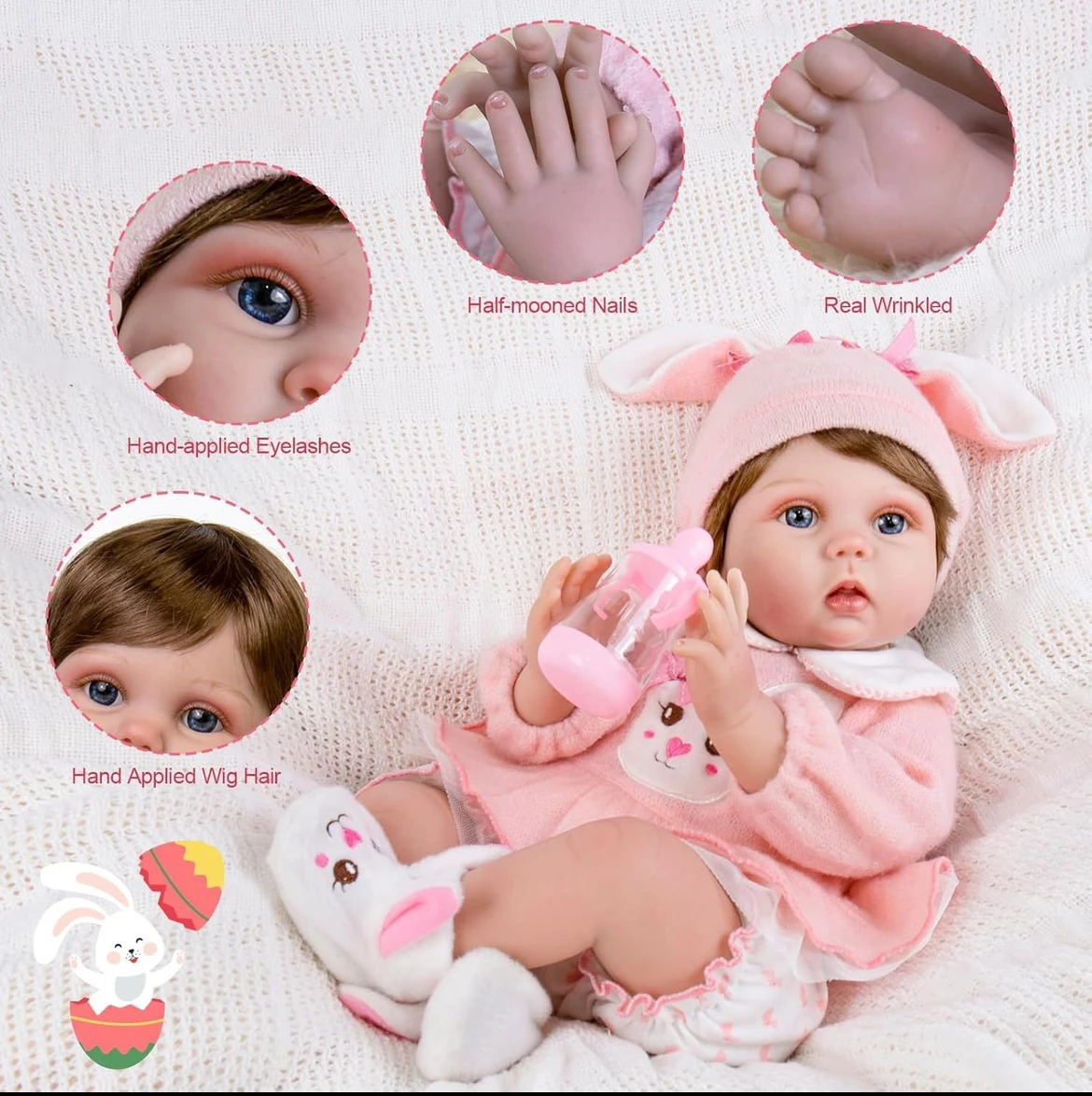 22inch Newborn Reborn Baby Doll Super-Cute, Silky Skin, True-to-Life Expression, Children’s Growth Buddy, Ideal Birthday Gifts