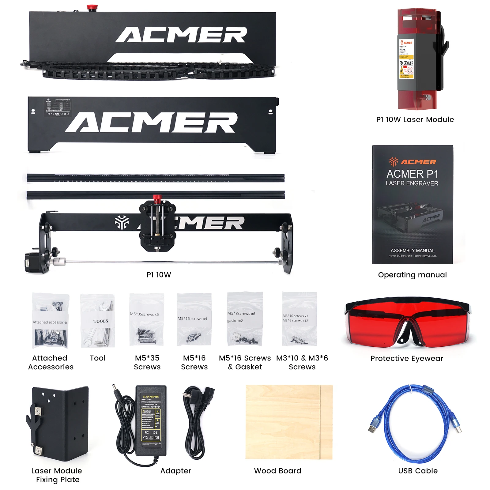 ACMER P1 10W grawer laserowy DIY CNC wycinarka laserowa i maszyna grawerująca do drewna metalu skóra akrylowa z kontrolą Wi-Fi 400X410mm