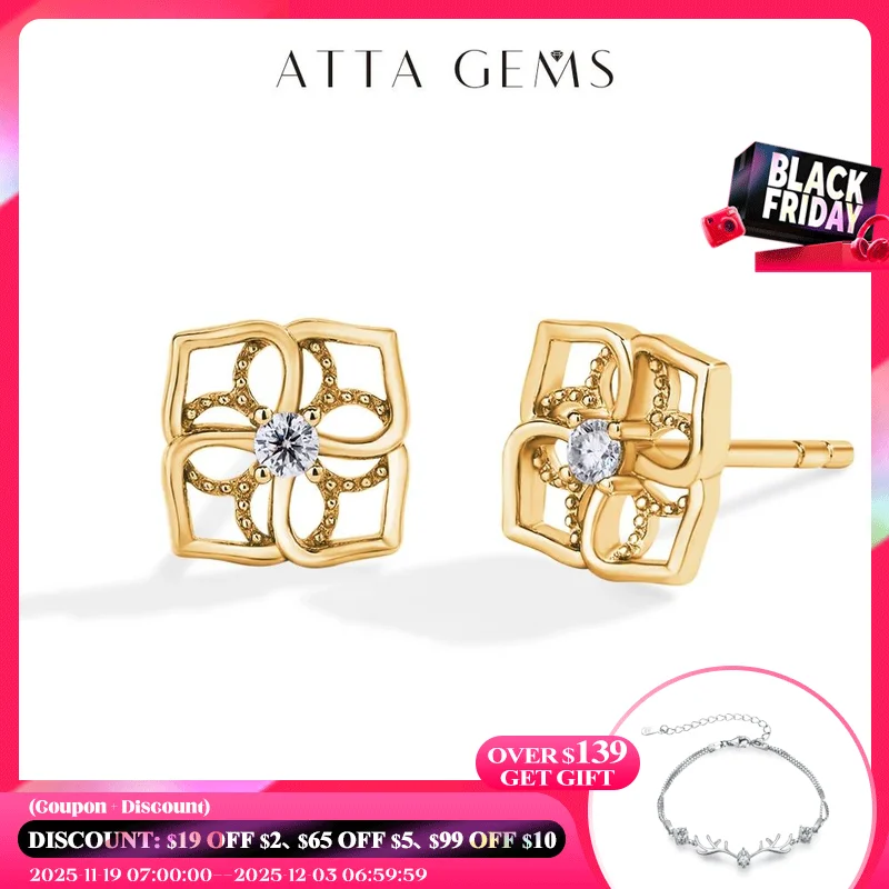 

ATTAGEMS серьги-гвоздики с муассанитом для женщин, однотонные серьги-гвоздики из стерлингового серебра S925, полые цветы, обручальные свадебные ювелирные изделия, повседневный подарок