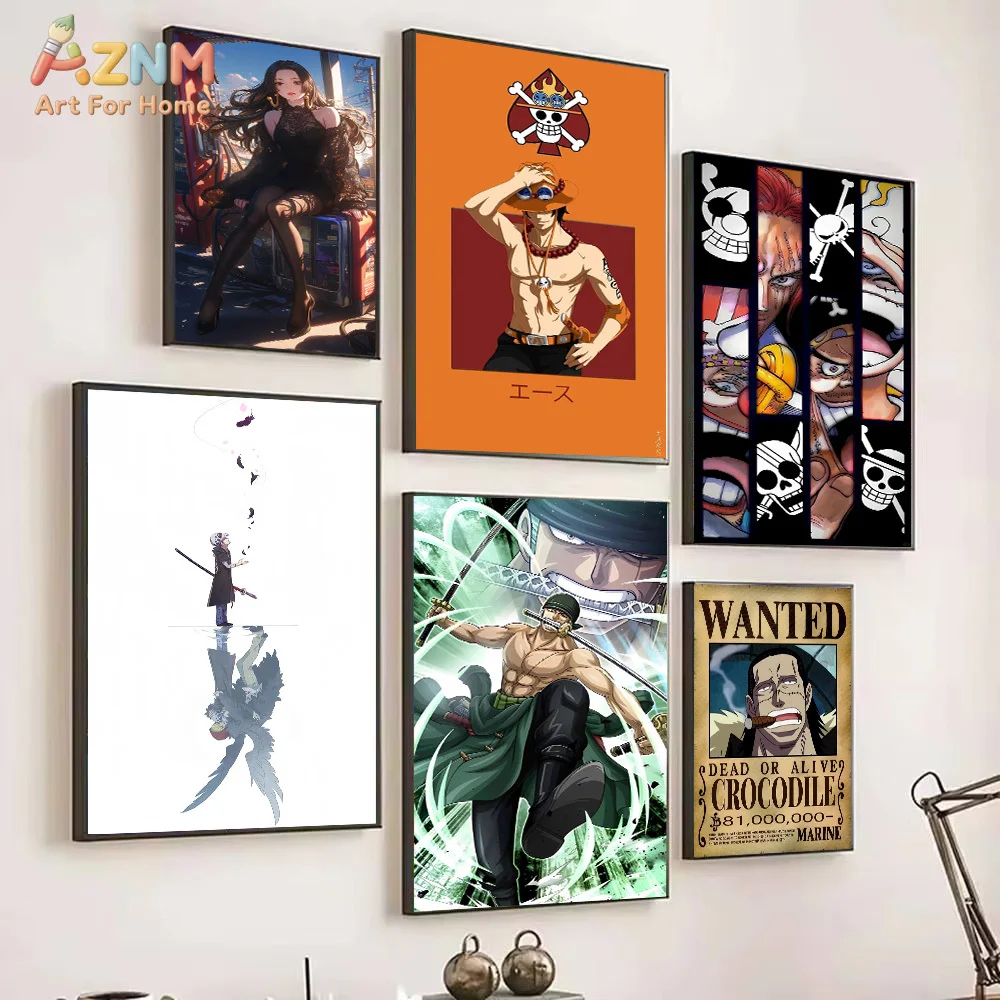 AZNM One Piece Anime Canvas Wall Art Boa Hancock Portgas D Ace Shanks Dracule Mihawk Roronoa Zoro Crocodile Monkey D Luffy HD Pr view 4