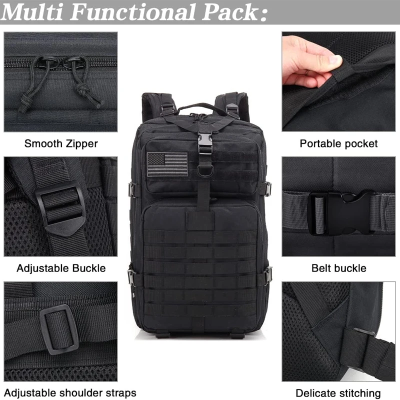 Outdoor Backpack Molle Bag 45L Waterproof Large Backpack Rucksack Army 3 Day Pack