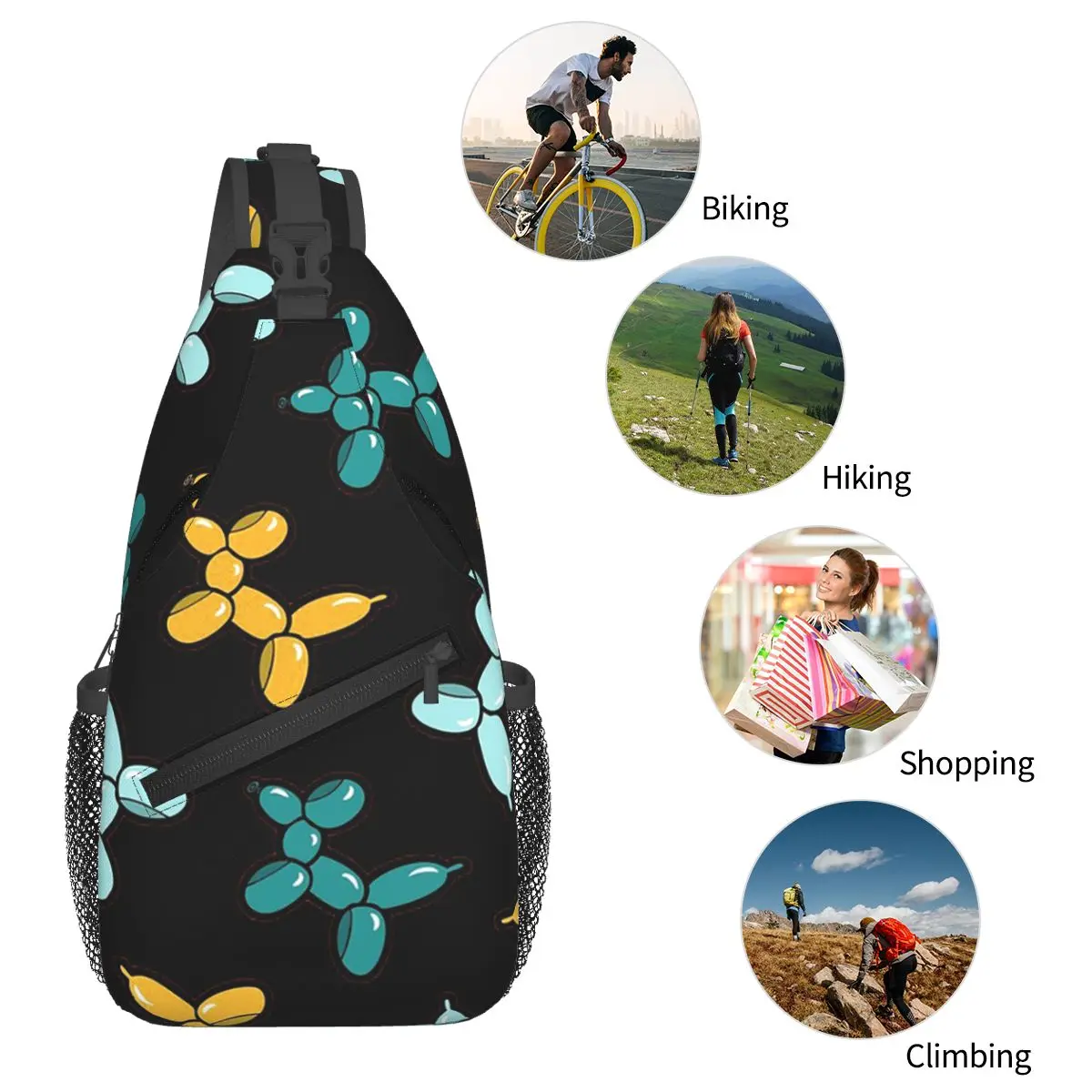 Tas Dada Pola Anjing Balon Warna Merah Tas Selempang Pria Tas Dada Ransel Crossbody Tas Bahu Daypack untuk Bepergian dan Mendaki