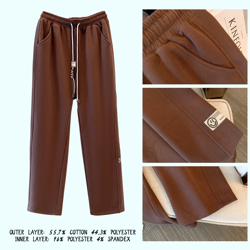 Pantalones de algodón cómodos y holgados para mujer, pantalones de cintura alta de pierna recta, negros, talla grande, Otoño e Invierno