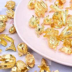 Vintage 10pcs Flower Golden Beads Caps Charms Raw Brass Tulip Lily Hollow Petal Tassel Bead Cones DIY Necklace Earrings Findings