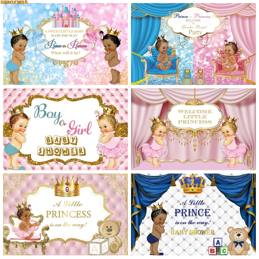 

Newborn Baby Shower Birthday Backdrop Boy And Girl Twins Princess Prince Crown Blue Pink Photography Background Photo Studio