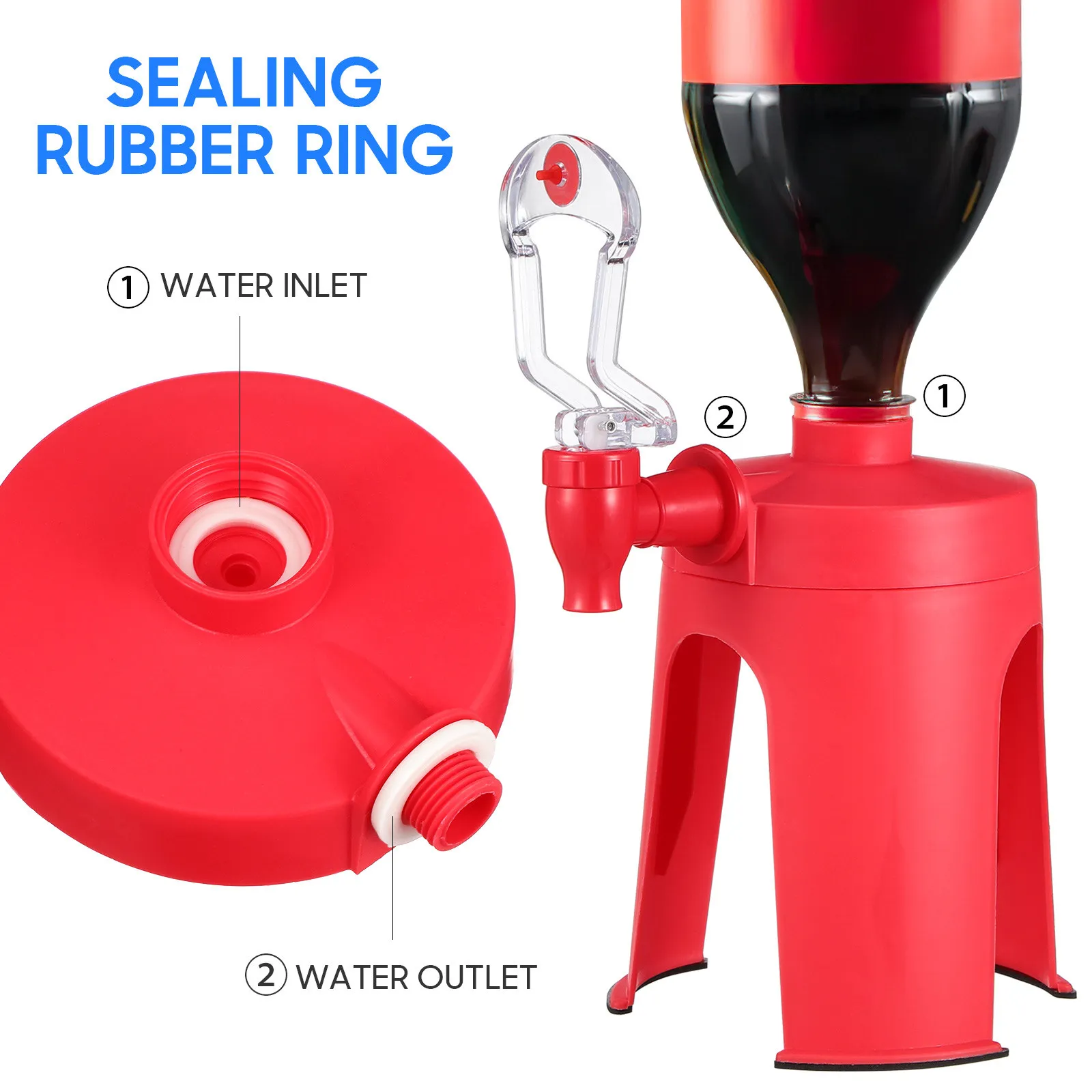 Inverted Drink Dispenser 2L 1L Leakproof Red Desktop Soda Machine Carbonated Beverages Plastic Stand Faucet Control