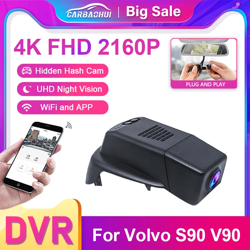 

For Volvo S90 V90 2017 2018 2019 2020 2021 Plug And Play Dash Cam DVR Video Recorder 4K Ultra HD Night Vision NEW Accessories