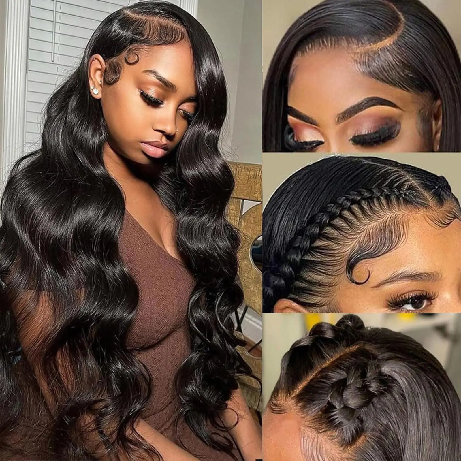 42 بوصة الجسم موجة الدانتيل الجبهة الباروكات شعر الإنسان 250% الكثافة غلويليس البرازيلي شعر بشري لعذراء شعر مستعار للنساء قبل قطعها