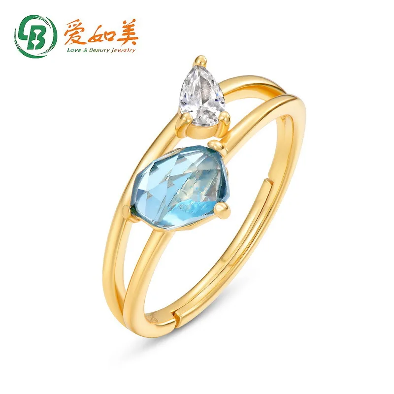 

Minimalist Geometric Topaz Ring for Women's Fashion, 18K Gold PT950 Platinum Silver Plated 7-layer Gold Ring, Niche Jewelry