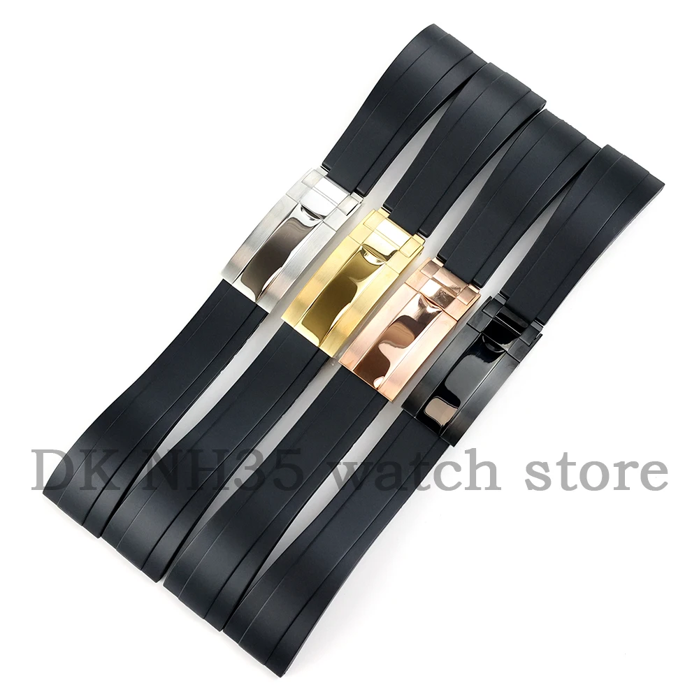 PVD Black 20mm Width Rubber Watch Strap For Yacht-Master Seiko Submariner NH35 NH36 Movement Watch Case Black Silicone Bracelet