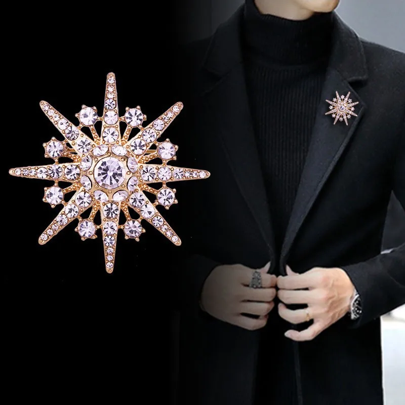 2024 NEW Trendy Luxury Snowflake Brooches Unisex Simple Original Rhinestone Brooch Pins For Women Man Jewelry Gifts Dropshipping