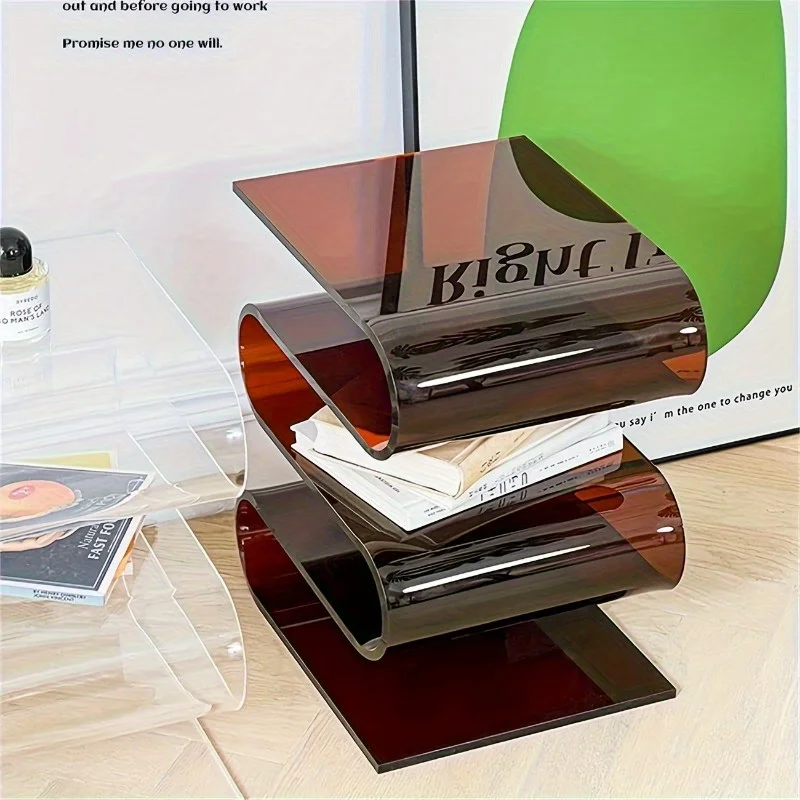 Nordic Transparent Book Shelf Acrylic Personality Side Table Living Room Furniture Home Decor Small Bookshelf Magazine Rack