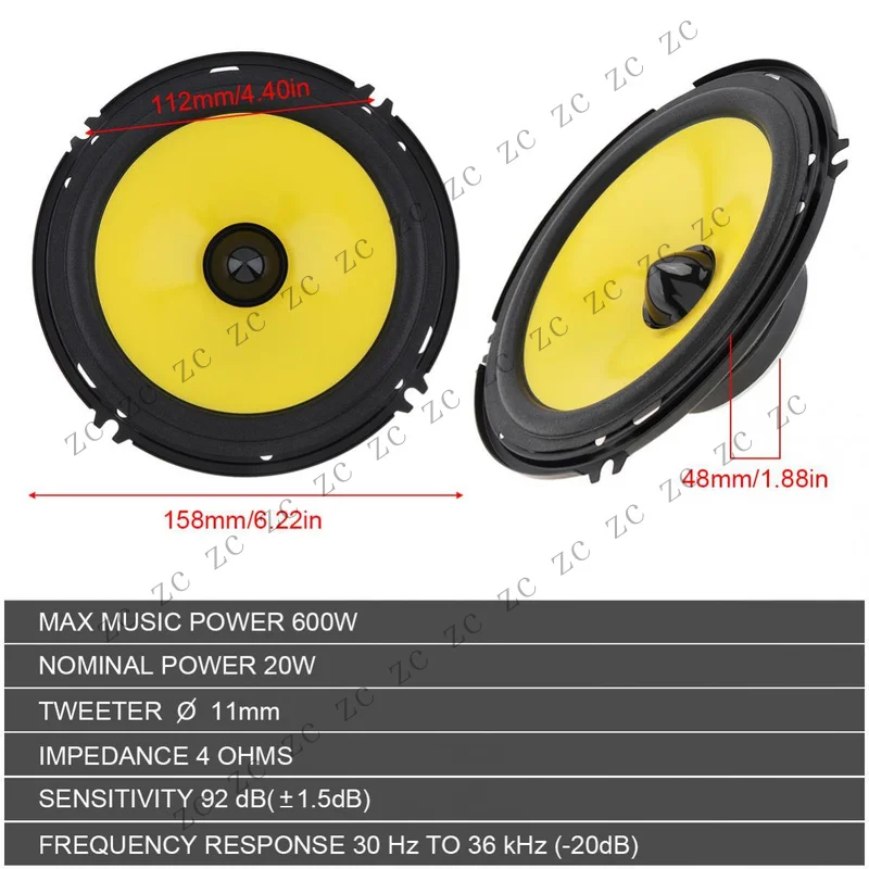 S+ 2pcs for 6 Inch 12V Car Audio Speaker Heavy Mid-bass Ultra-thin Modified Speakers
