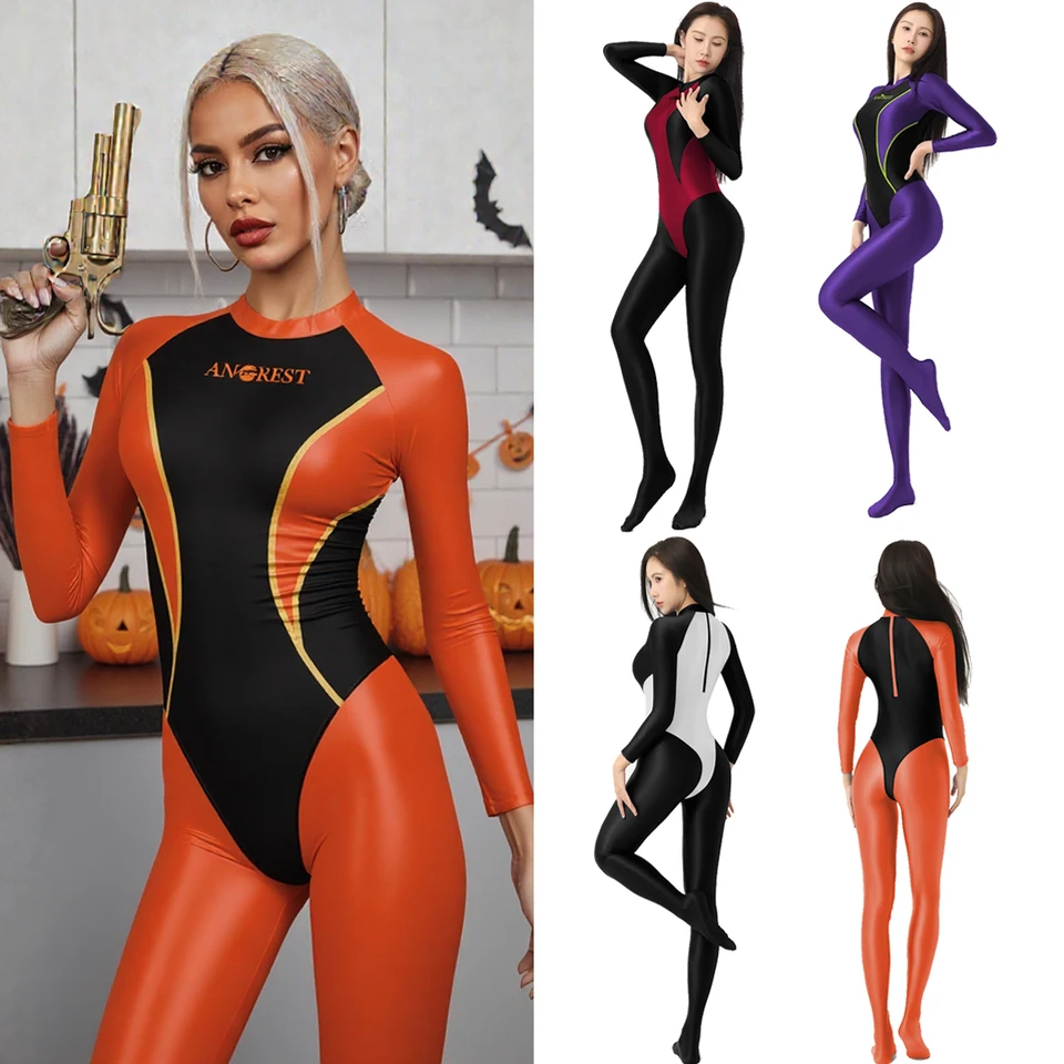 AMORESY Vyxen Spooky Halloween Series Glossy Satin Elastic Tight