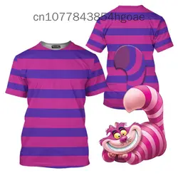 2024 New Pink Chesire Cat Cross Comic Book Patterns Disney Cartoon 3D T-Shirt Women's T-shirt