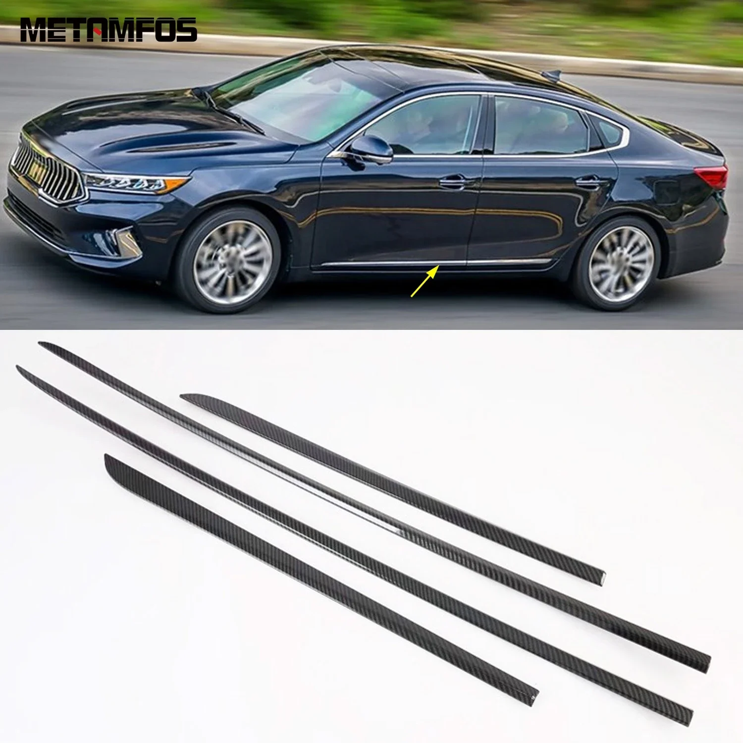 For Kia K7 Cadenza 2019 2020 2021 2022 Carbon Fiber Side Door Strip Body Skirt Sill Molding Trim Sticker Accessories Car Styling