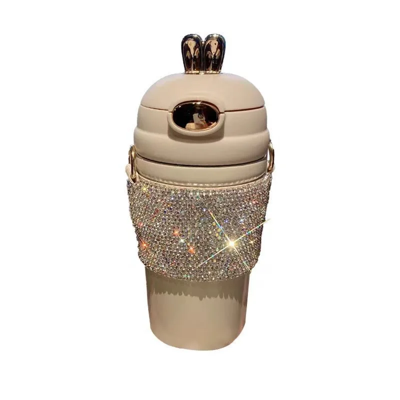 For diamond sling 304 stainless steel thermal insulation water cup straw oblique span strap high value