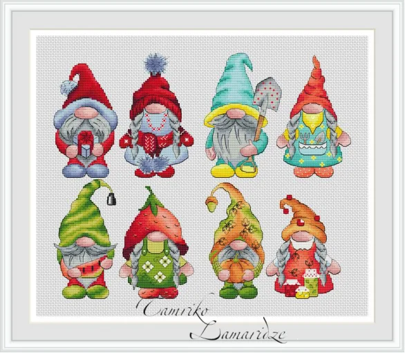 Cross Stitch Kit 17- Four Seasons Dwarfs 41-36  28ct 32ct 14ct Metallic fabric  Cloth hand Embroidery Material Kit