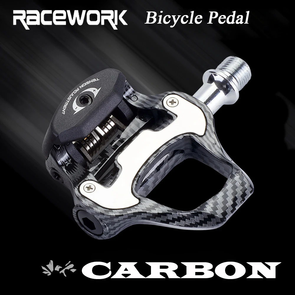 RACEWORK Road Bike Lock Pedal Ultra-Light Carbon Fiber Texture Self-Locking Aluminum Paddle Bearings  Pedal R550 With SPD Lock