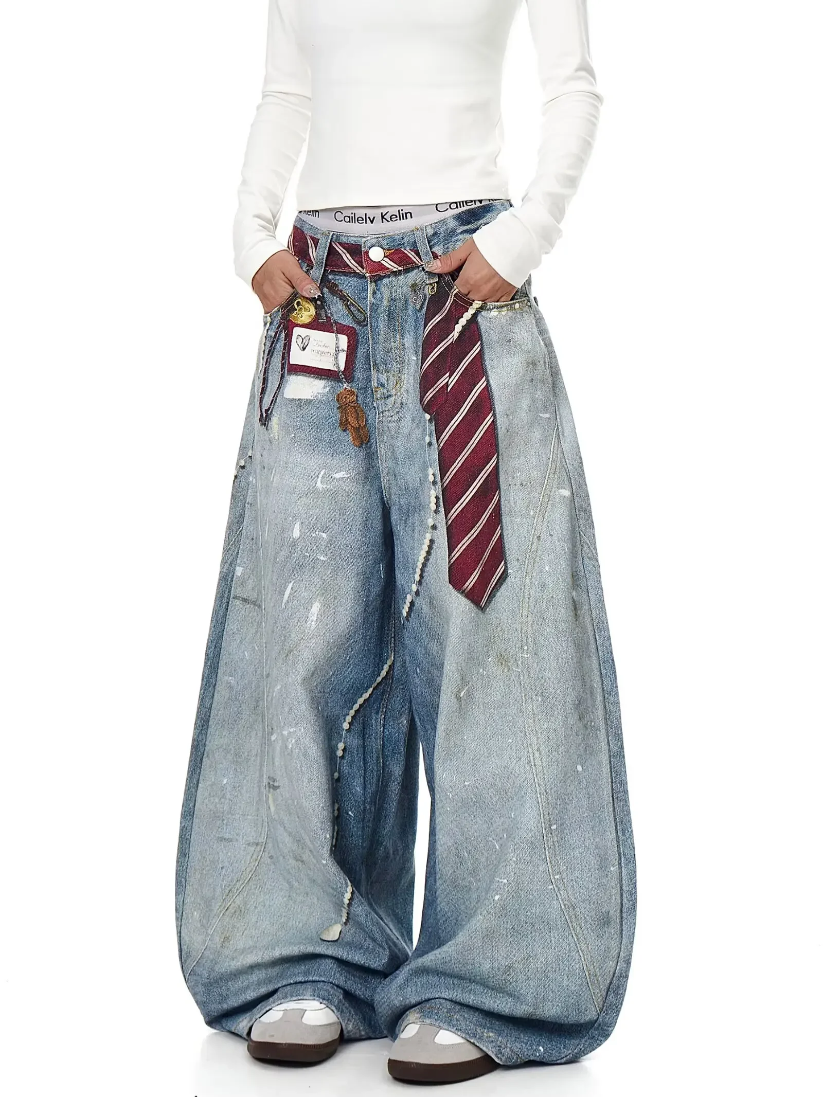 Women Blue Y2k Baggy Jeans Harajuku VintageBent Knife Denim Trouser Aesthetic 2000s Style Jeans Pants Oversize Clothes