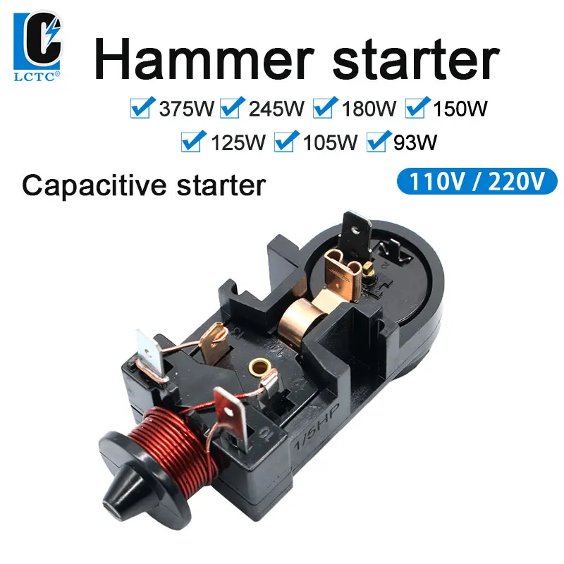 

LCTC Clixon Compressor Relay Starter Black Freezer Load Relay For Refrigerator 110V 220V Hammer Starter DFS Long Black