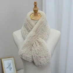 Rex Rabbit Fur Knitted Scarf Foulard Fashion Solid Shawls Rectangle Scarves for Women Winter Warm Real Fur Shawls