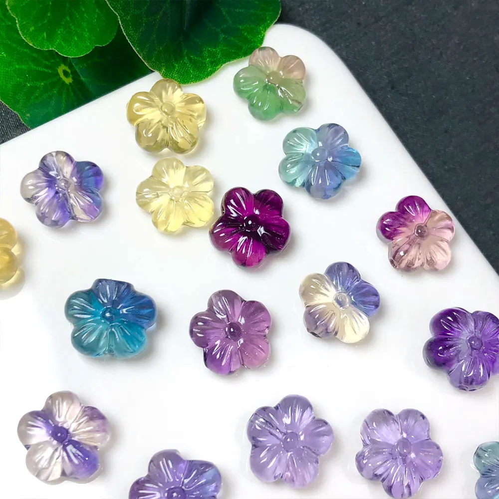 5pcs/Lot Natural Stone Flowers Mini Fluorite Crystal Carving Healing Reiki Minerals Quartz Crystals Gemstone Home Decorations
