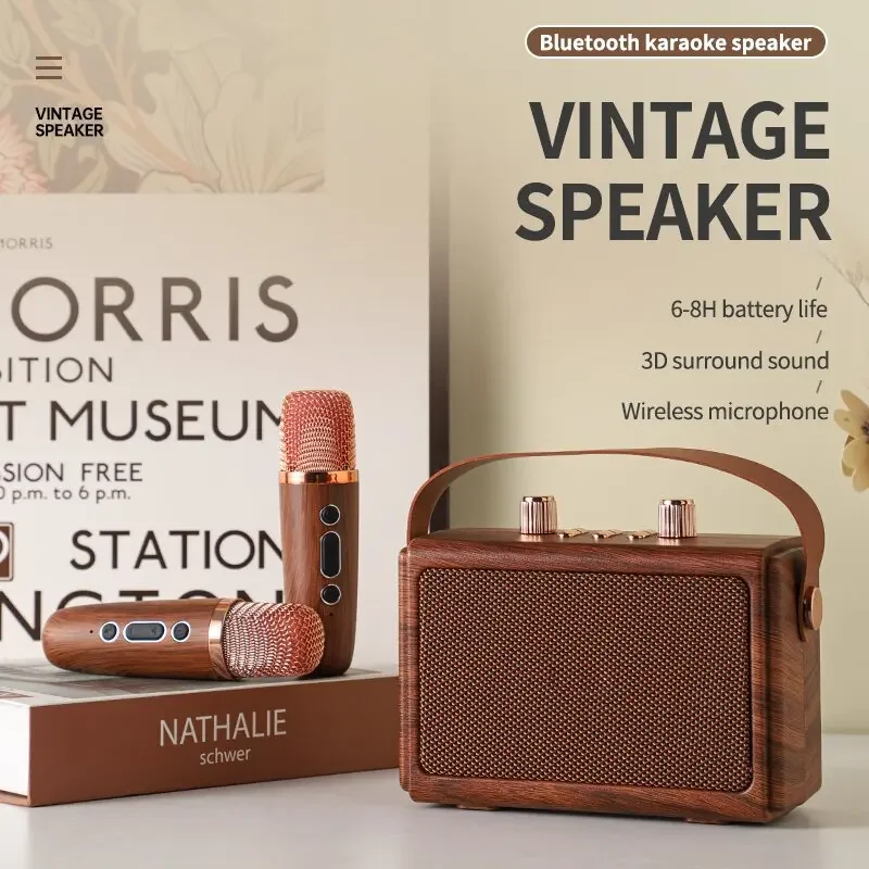 HIFI Wireless Surround Sound altoparlanti musicali Retro Portable Home Party Karaoke Sound System con microfono Caixa De Som Bluetooth