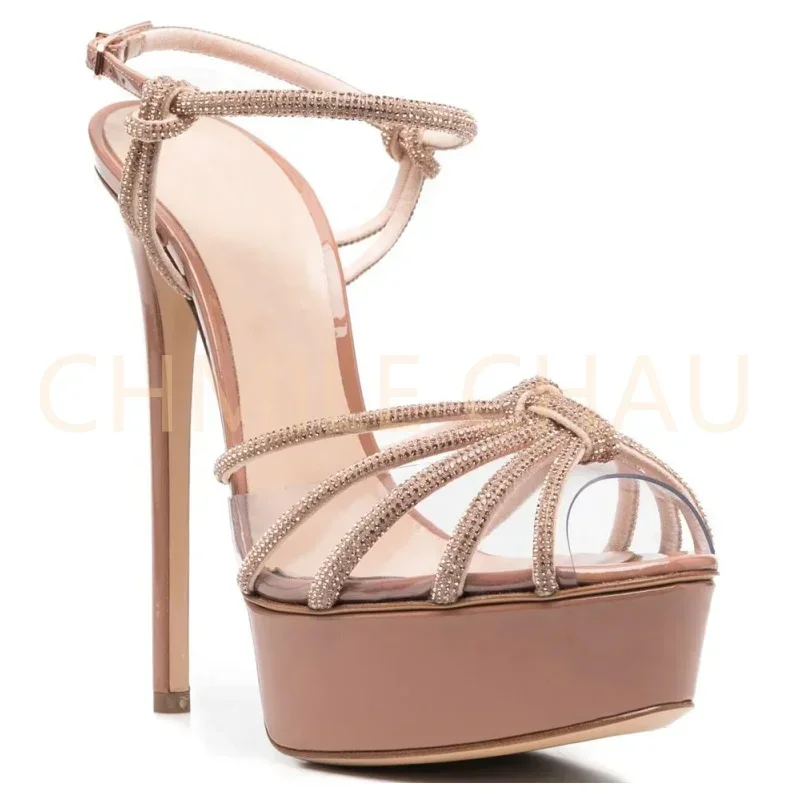 

【Measure your feet length before order】Women Stiletto High Heel Crystal Strap Sandal Platform Sexy Gladiator Party Shoe 9-CHC-30