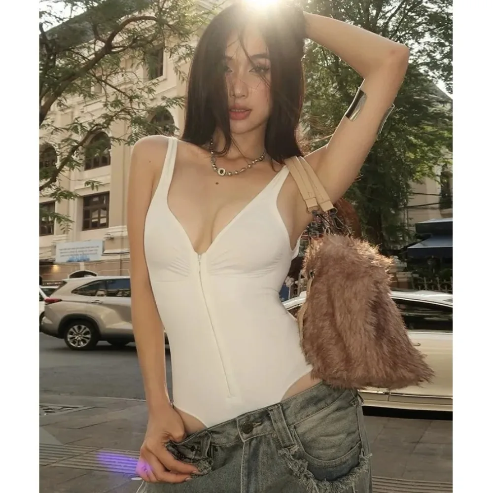 

Slimming Street Style Design Sexy Pure Desire One-Piece Suit for Women Short Length Print Element Micro Elastic Adult Wear