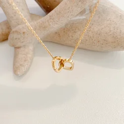 Classic Fashion Double Love Heart Pendant Necklace for Women Charm Gold Color Stainless Steel Choke Bride Jewelry Accessories