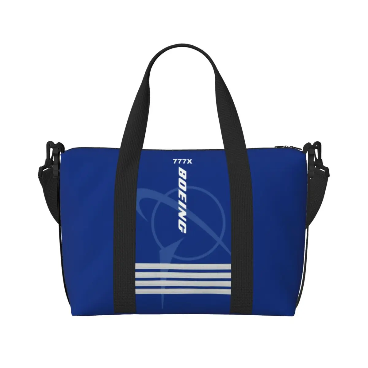 Custom Boeing 777X Captain Stripes Beach Tote Bag Women Aviation Aviator Flight Pilot Big Compartment Gym Beach Travel Bags