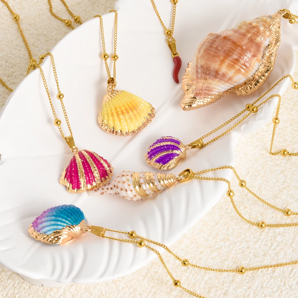 1Pc Bohemia Sea Conch Natural Shell Pendant Women Necklaces DIY Lucky Cornicello Italian Chili Pepper Aesthetic Collares Jewelry