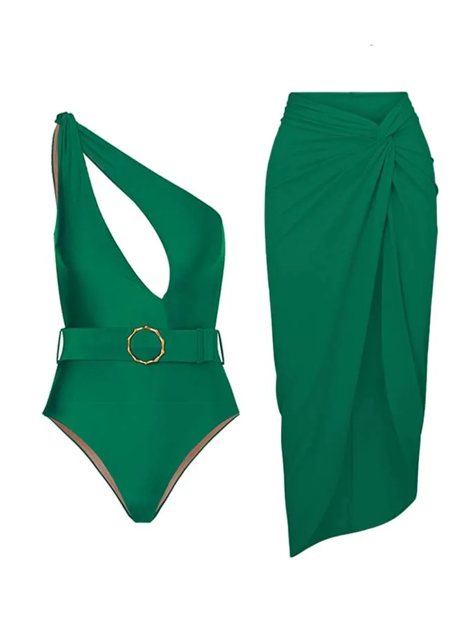 Emerald Lconic Swimwear Summer Female One Piece Swimsuit and Sarong Sexy Style Bathing Suit Fashion Beachwear 2023 New