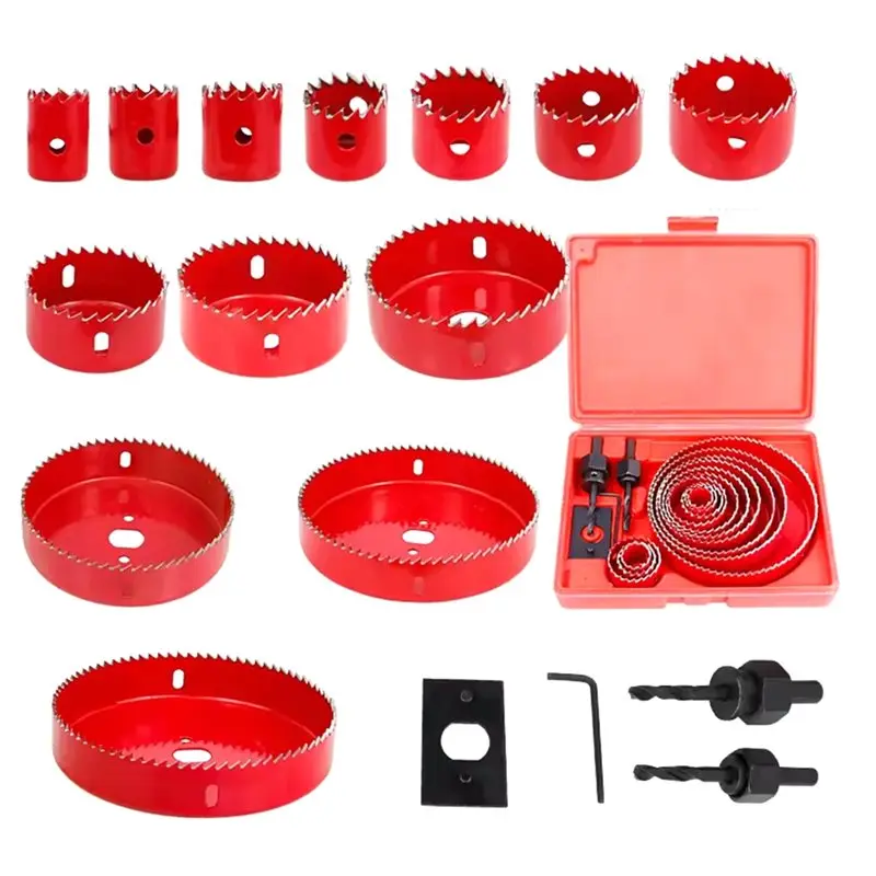 

AB34-16Pcs Hole Saw Set Cup Wood Crown Drill Bit For Wood PVC Plastic Metal Woodworking Tools 19-127Mm