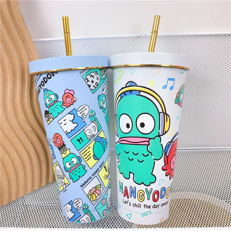 

Kawaii Sanrio Hangyodon Anime Straw Thermos Cup Girl Heart Cartoon Cute Cold Water Cup Portable Ugly Fish Juice Cup 750Ml Gifts