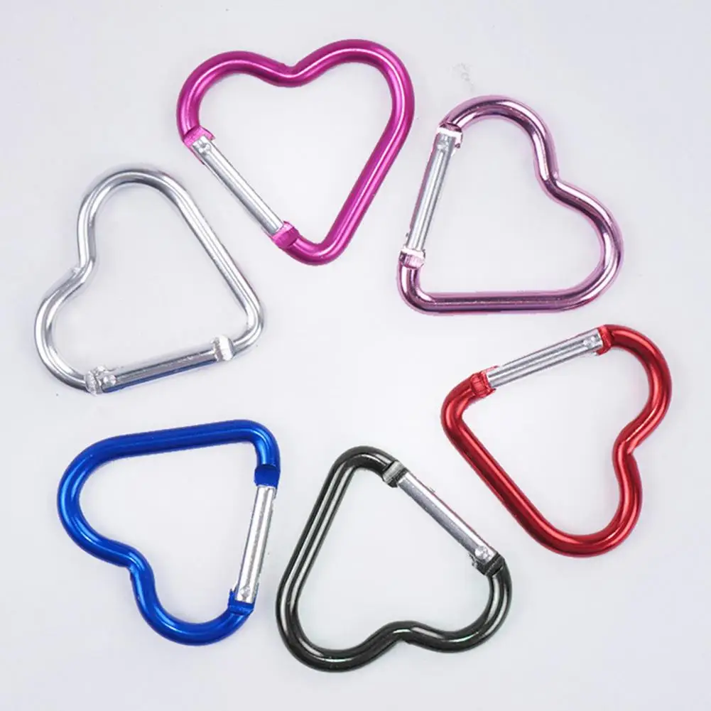 Ganci per moschettone a forma di cuore, clip per moschettone a collegamento rapido, fibbia per appendere bottiglia d'acqua, portachiavi, forniture da campeggio, 10 pezzi