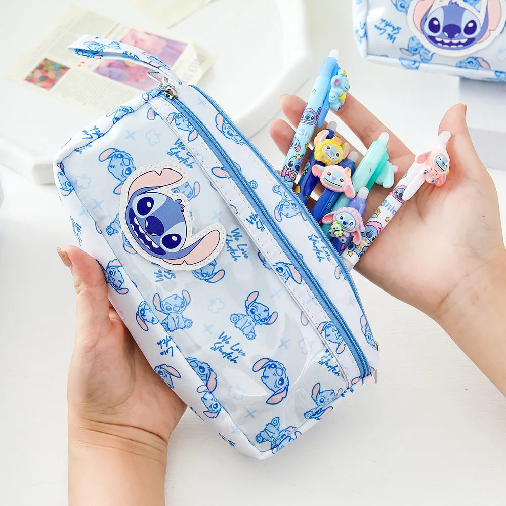 

Cute Cartoon Lilo & Stitch Pen Bag Three-layer Large Capacity Stationery Bag Dirt-proof Stationery Organizer School Office Gifts