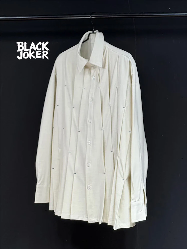 BLACK JOKER Original design Original design new heavy overlayered pleated loose casual shirt Unisex
