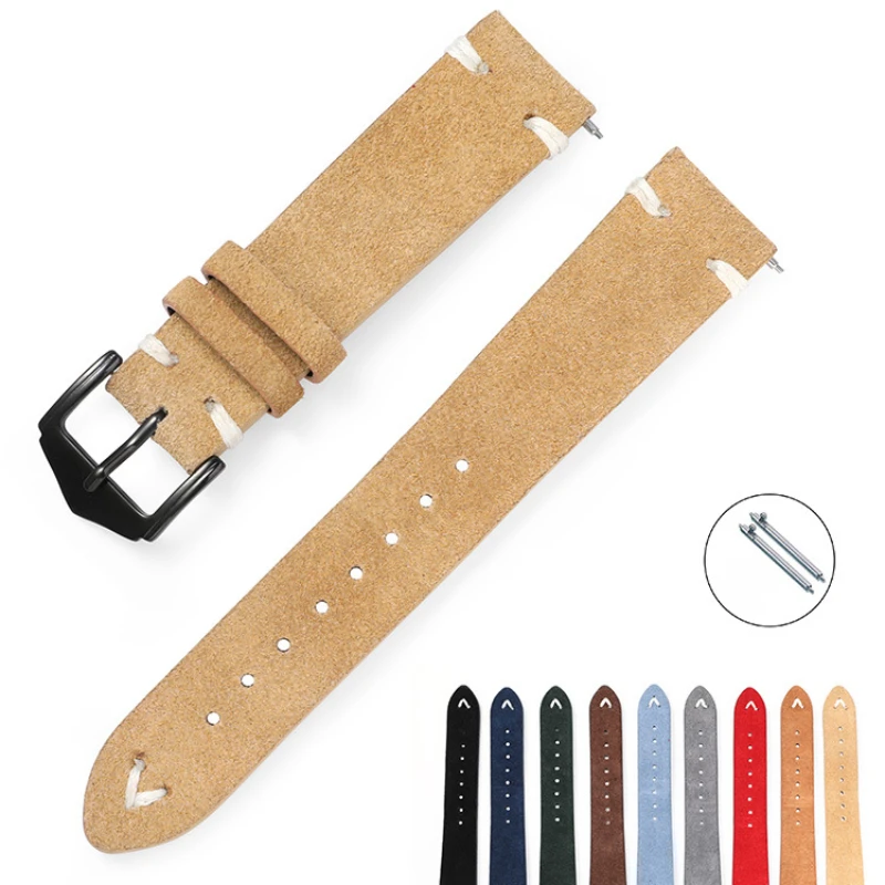 Flipped Real Velvet Suede Watch Strap Accessories, Strap Pin Buckle 20 22mm Switch Raw Ear Watch Accessories