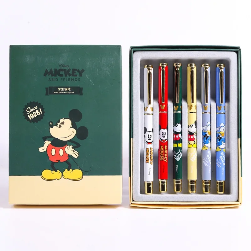 Disney Children's Pen 6-piece Push Pull Ink Bag Dark Pointed Cartoon Pose Practice Student Pen Wholesale School Learning Supplie