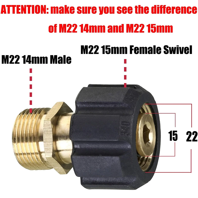 ROUE acoplador de lavadora de presión Mingle, medidor M22 15mm a M22 14mm, ajuste macho para manguera de alta presión, pistola de agua a presión