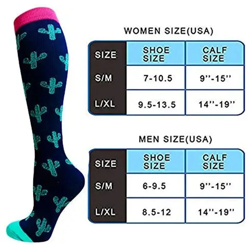 Compression Socks Men Women Running Hiking Cycling Knee High Nylon Sports Socks Varicose Pregnancy Edema Diabetes Circulation