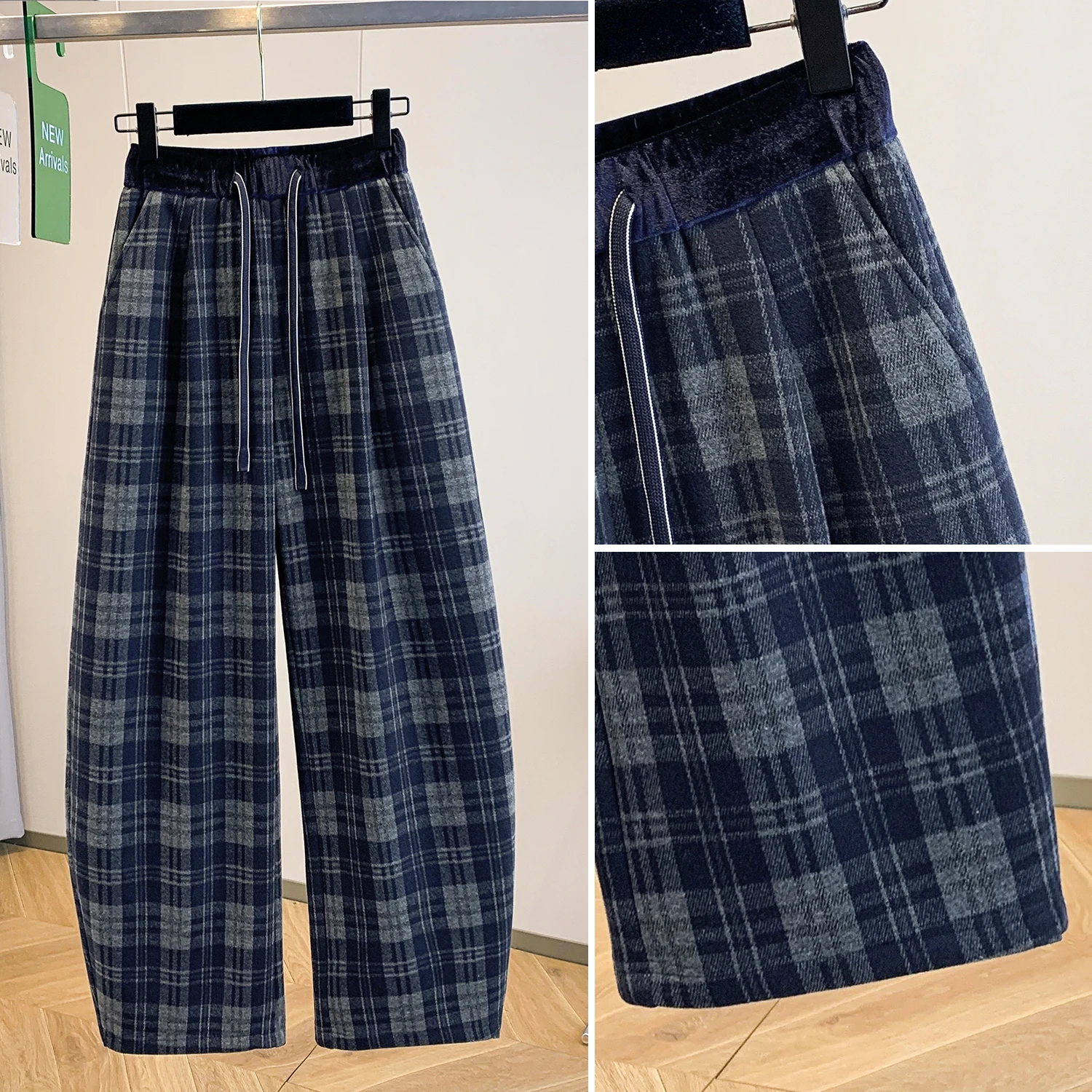 

Свободные широкие трикотажные брюки для женщин с цветочным узором, тканые винтажные повседневные брюки с эластичной резинкой на талии, девять очков