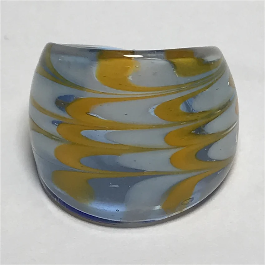 New Handmade For Women Retro Style Murano Glass Transparent Liuli Yellow Lines Blue Finger Rings Fashion Jewelry